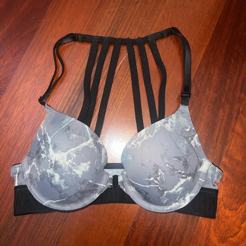 PINK Marble Print Strappy Bra